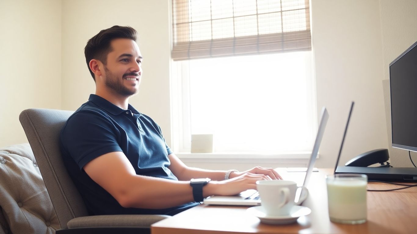 Person typing on laptop at home desk, earning money remotely.