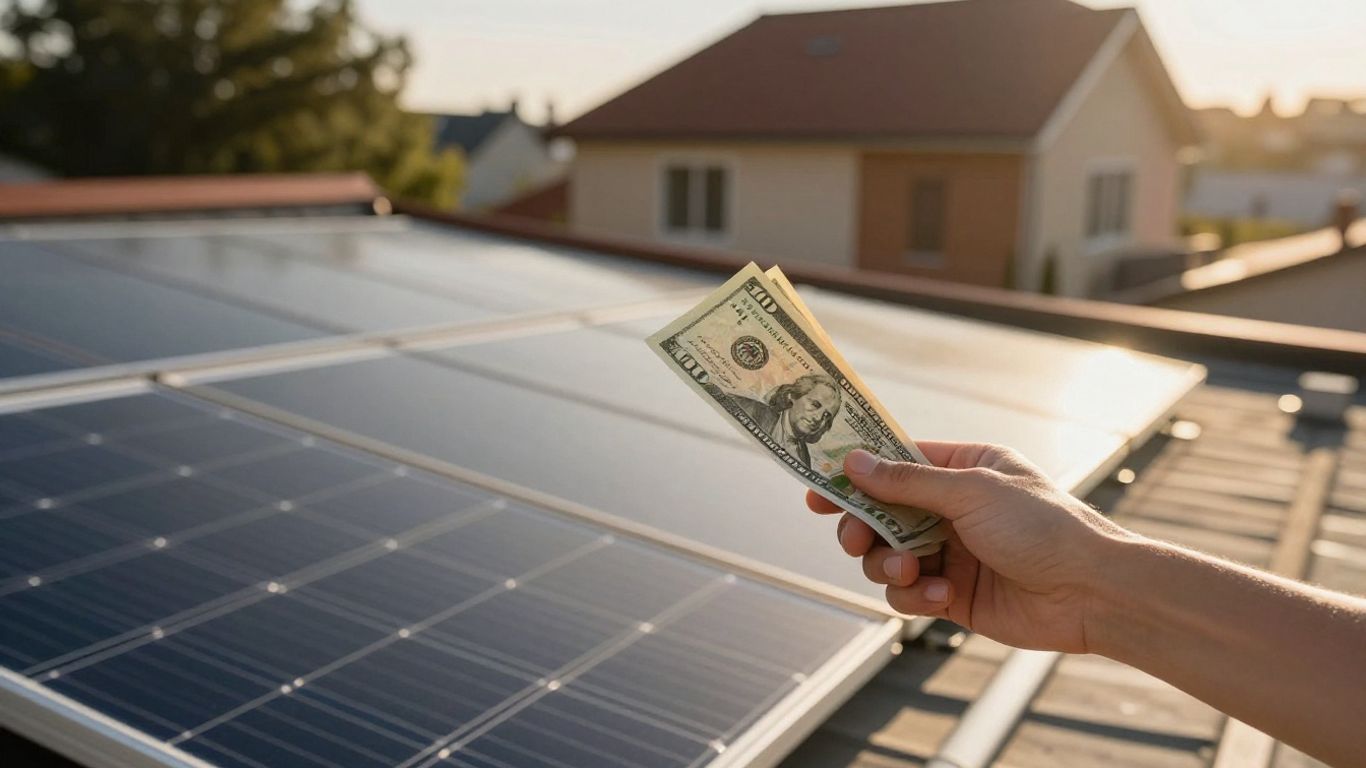 Panneaux solaires sur un toit, facture EDF, maison.