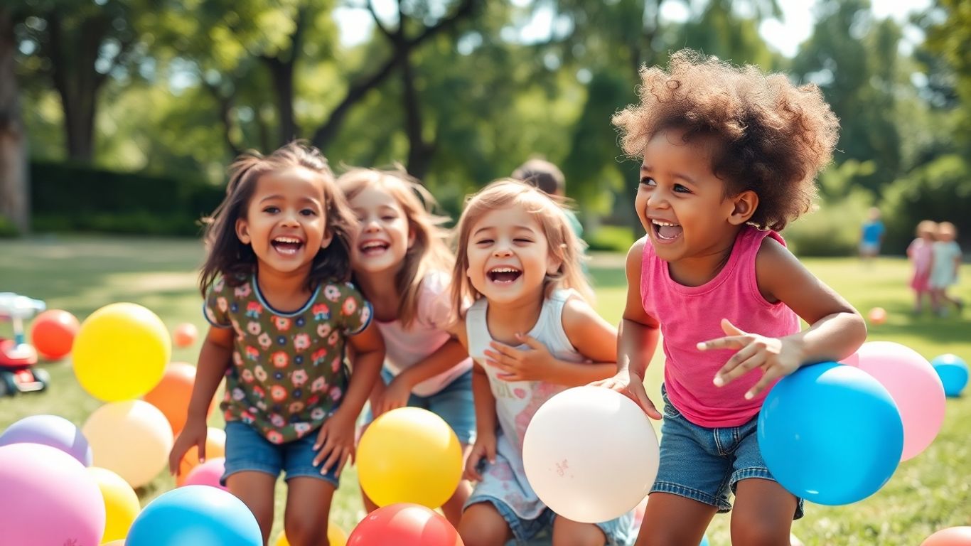 Crianças felizes brincando juntas em um parque ensolarado.