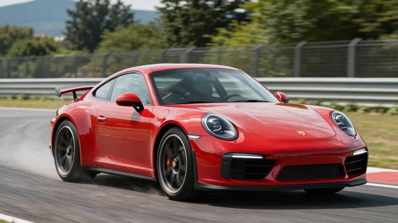Porsche 911 driving on a track.