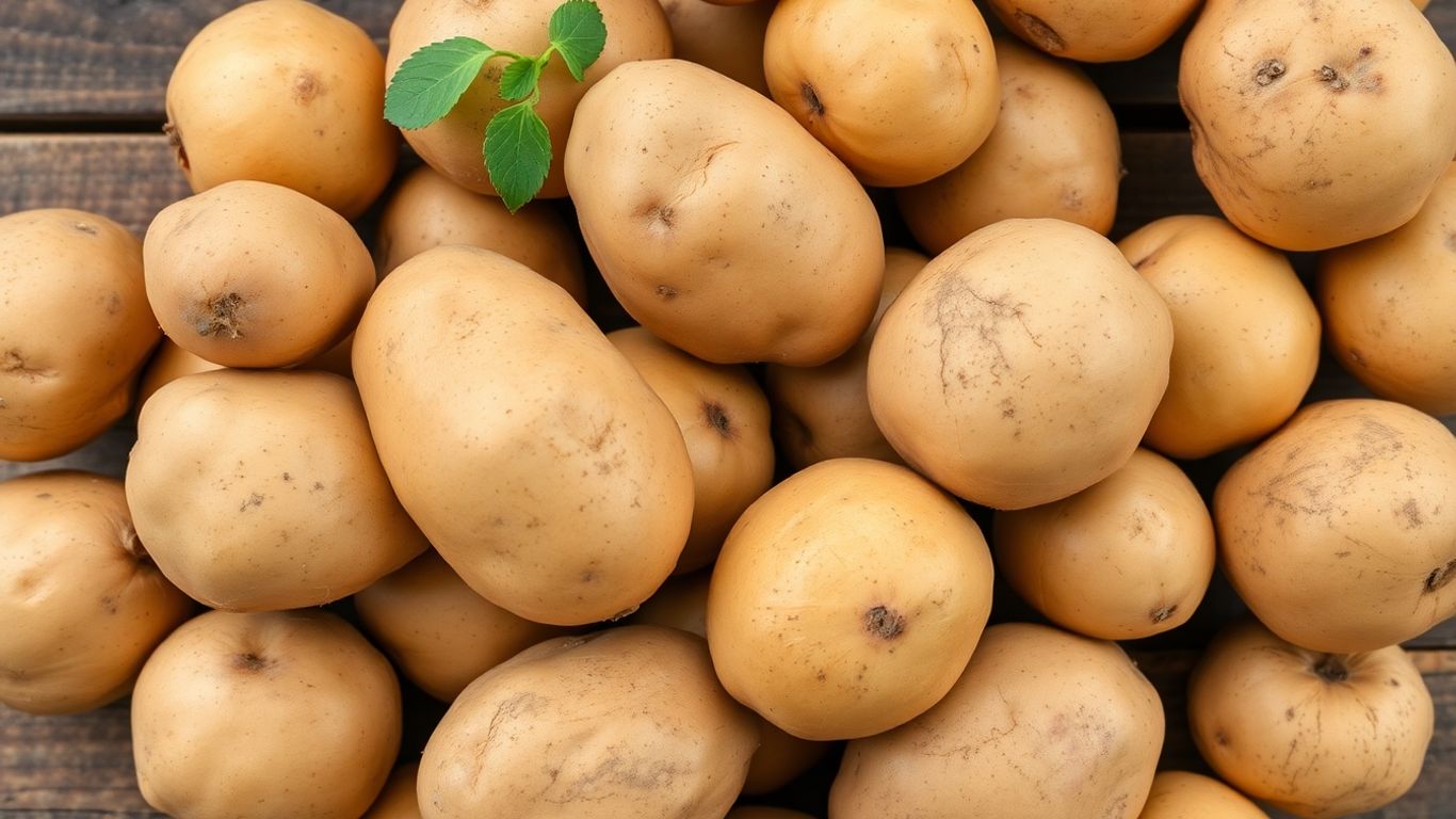 Biologische aardappelen met en zonder kiemen op houten achtergrond.