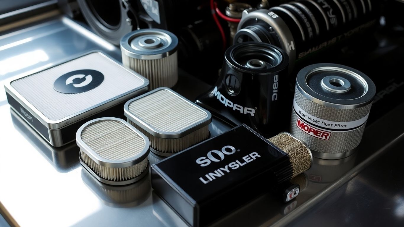 Collection of authentic Mopar Chrysler automotive parts.