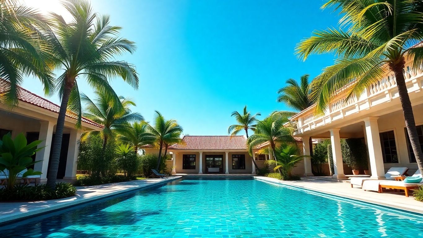 Luxurious TUI villa with pool and palm trees.