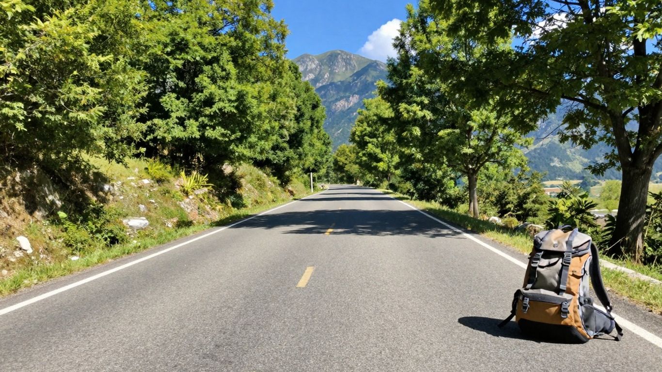 Malownicza droga prowadząca przez góry i lasy.