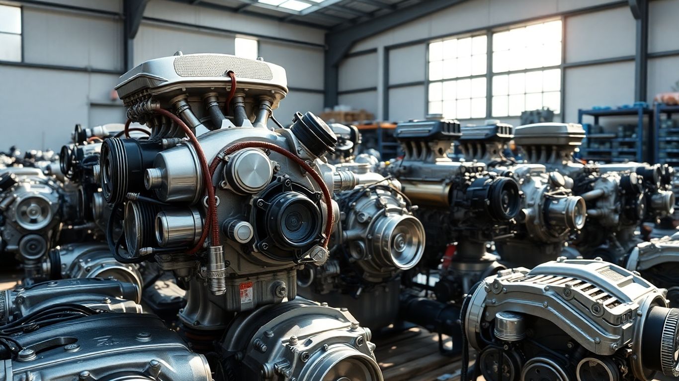Used car engines in a warehouse