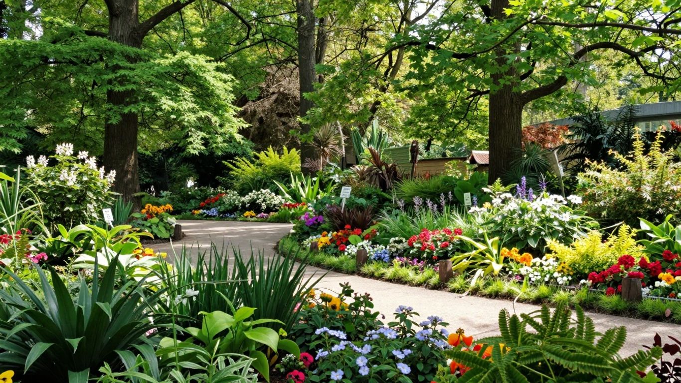 Botanischer Garten Hardt mit bunten Blumen und Bäumen