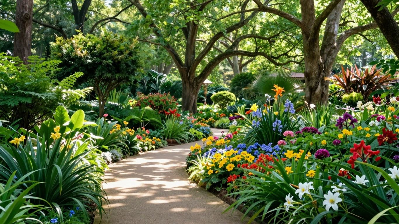 Bloeiende planten en kronkelende paden in de Tuinen van Mien Ruys.