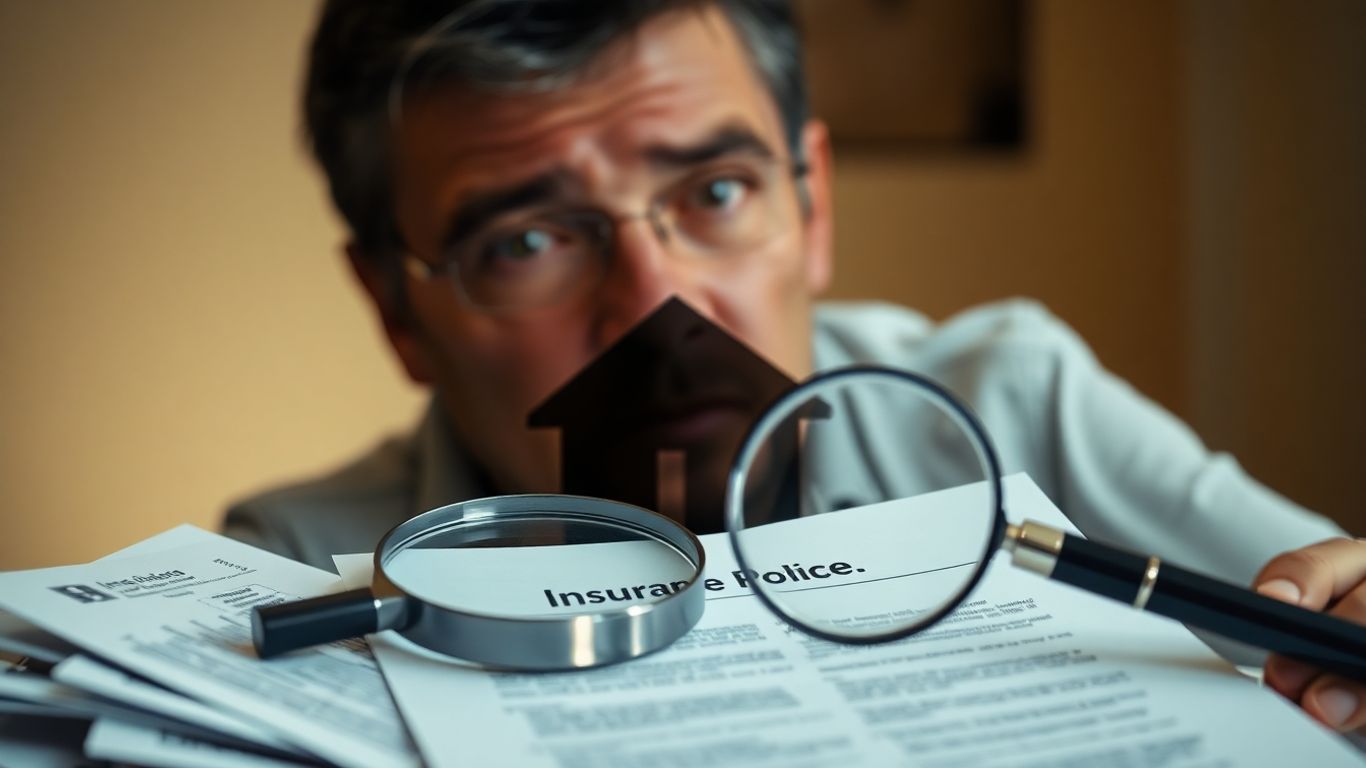 Casa con papeles de seguro y lupa.