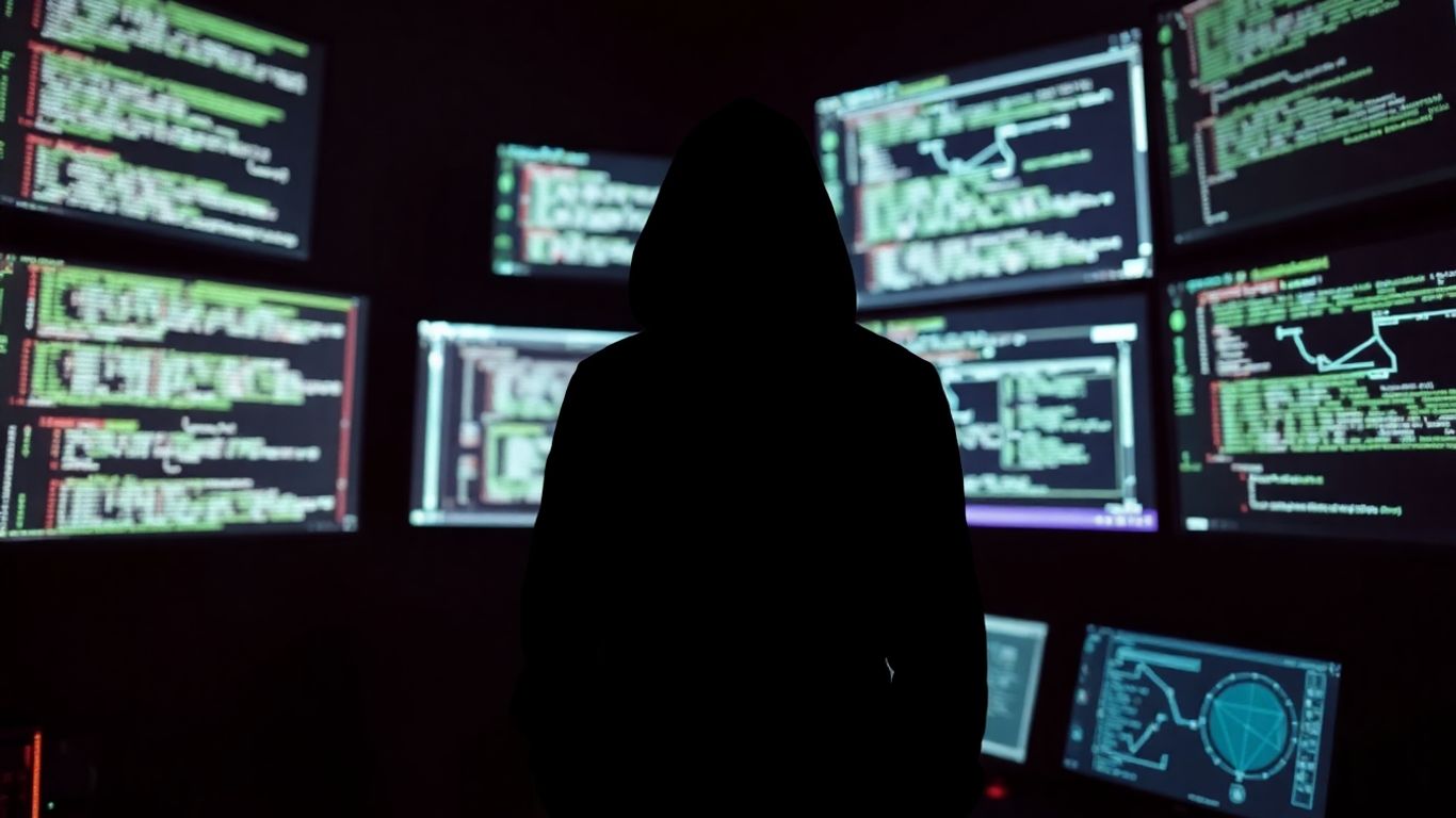 Russian hackers operating in a dark, tech-filled room.