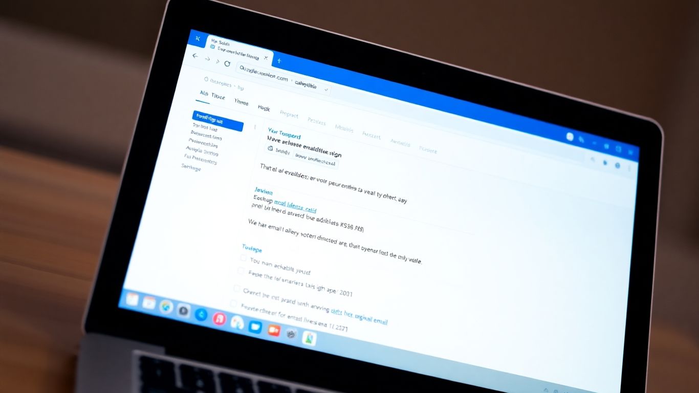 Laptop screen with temporary email inbox