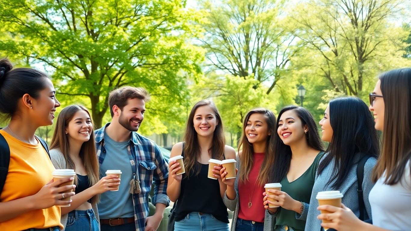 Friends meeting outdoors in a park