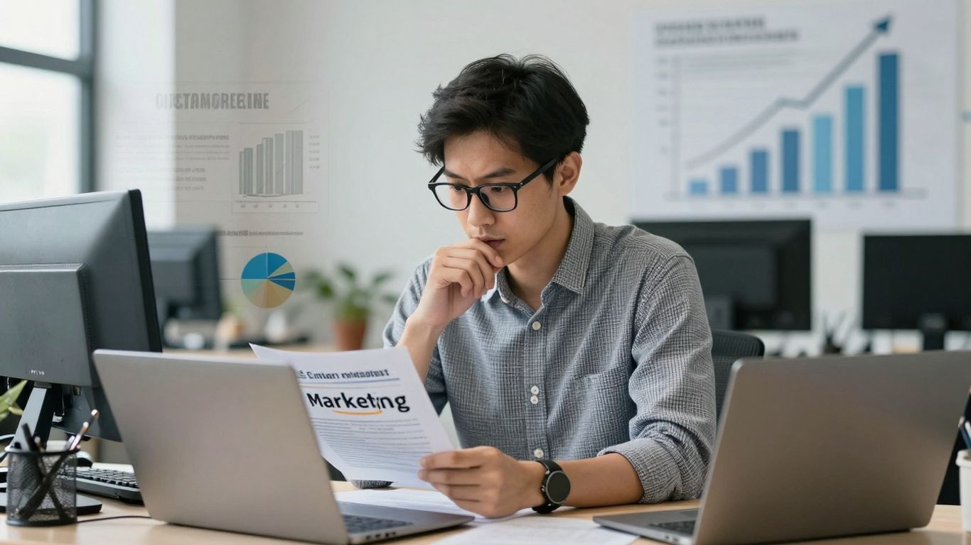 Person studying Amazon advertising strategies for certification.