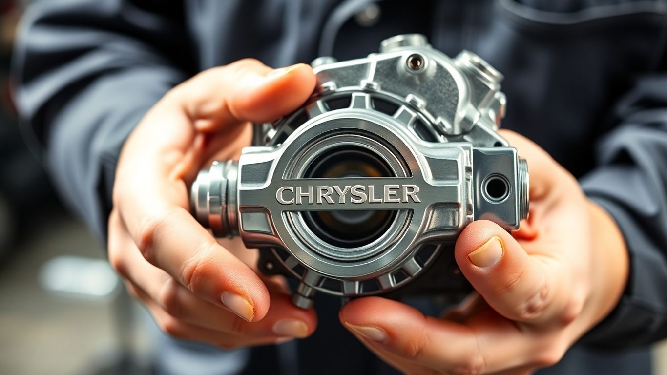 Mechanic holding a new Chrysler car part.