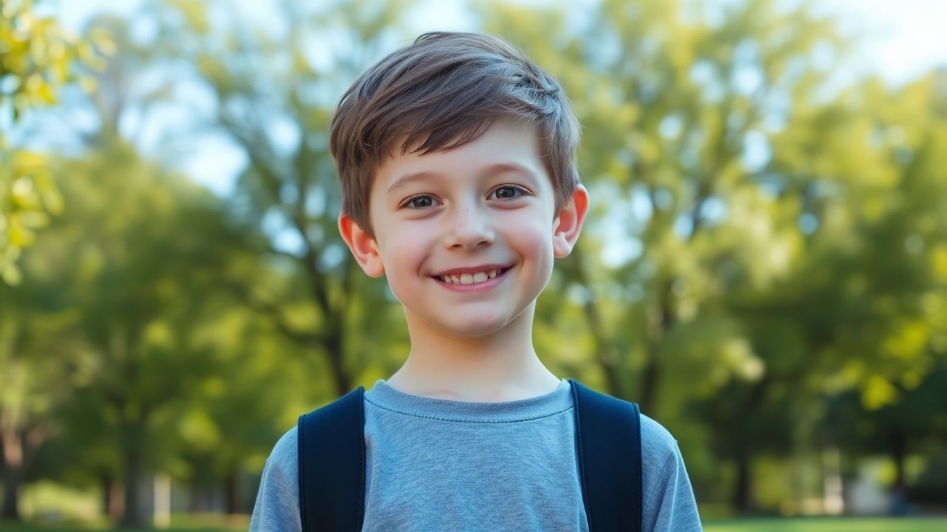 Lächelnder Junge namens Felix im sonnigen Park