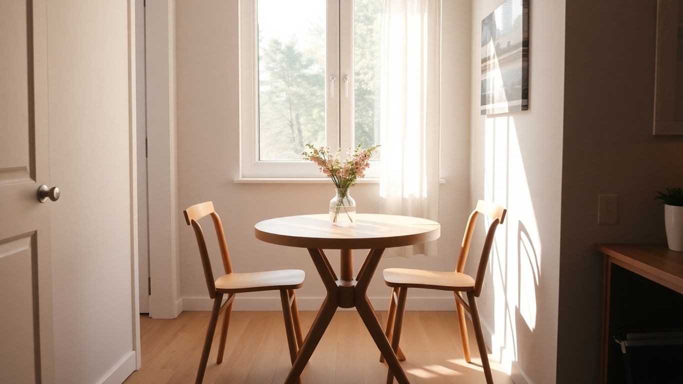 Cozy small dining table for two in a stylish room.