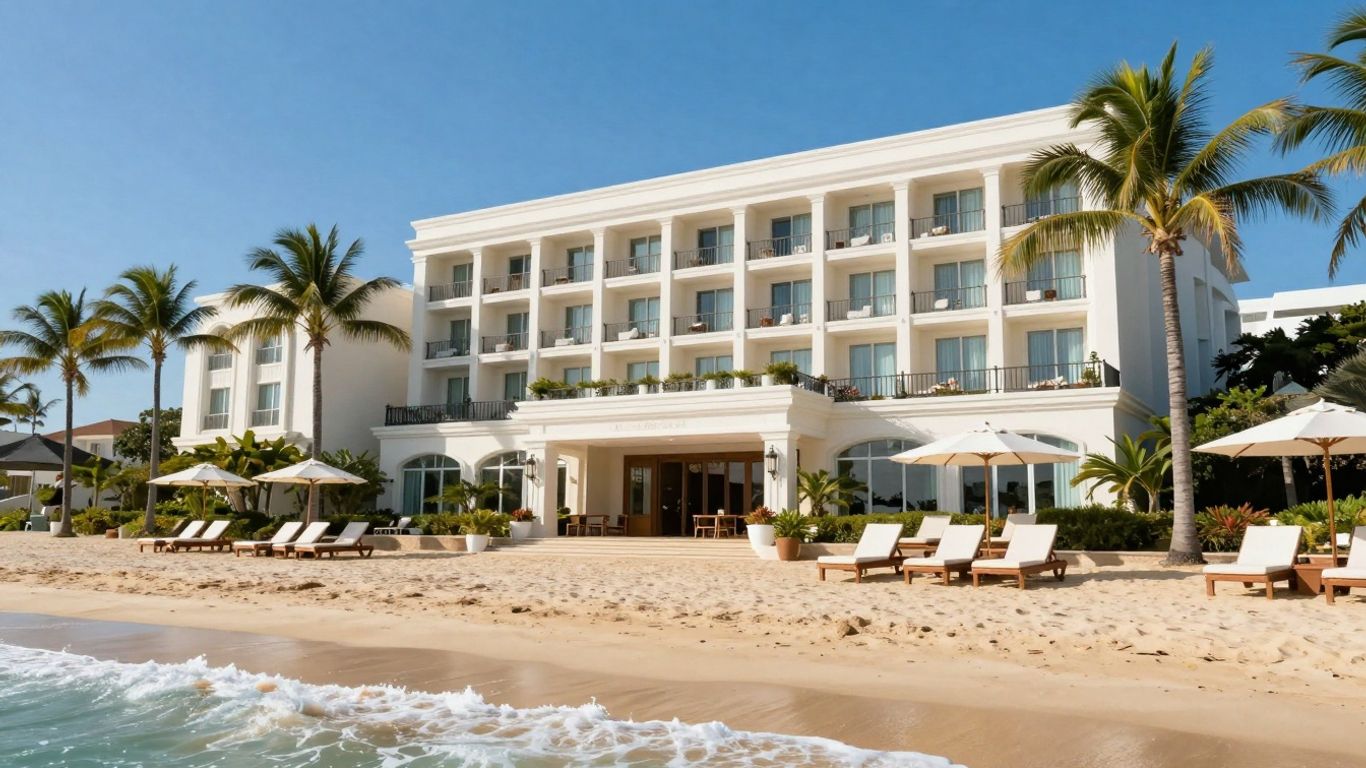 Luxe hotel aan de Nederlandse kust met strand en zee.