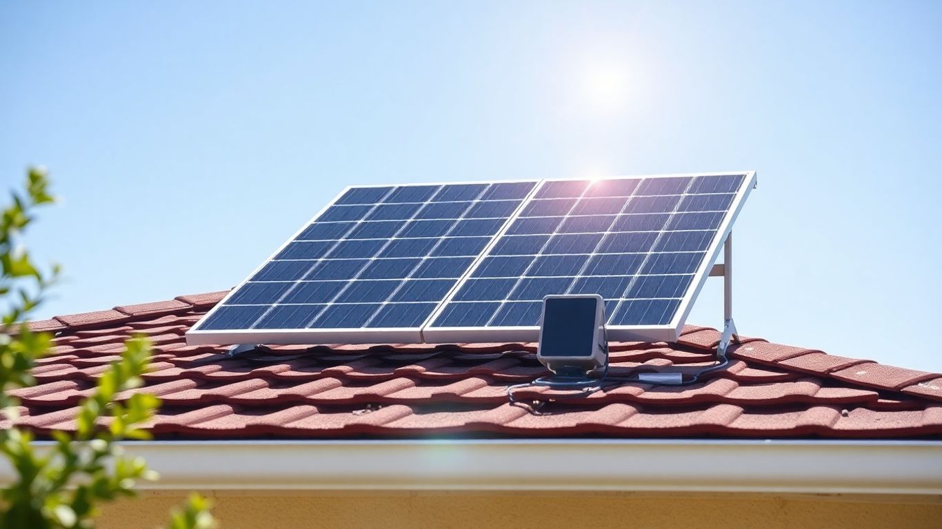 Sunology solar kit on a residential roof with bright sun.