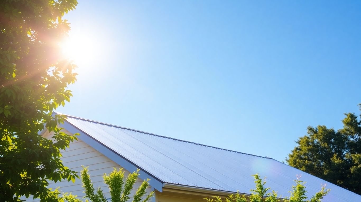 House with reflective, energy-efficient roofing material.
