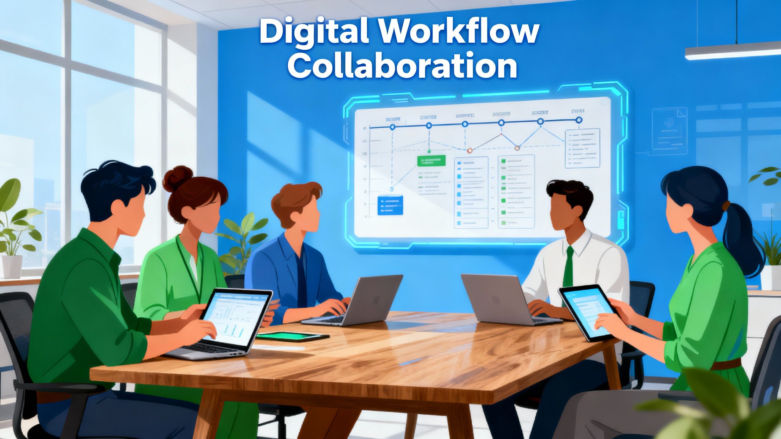 Small business team collaborating with digital workflow concept