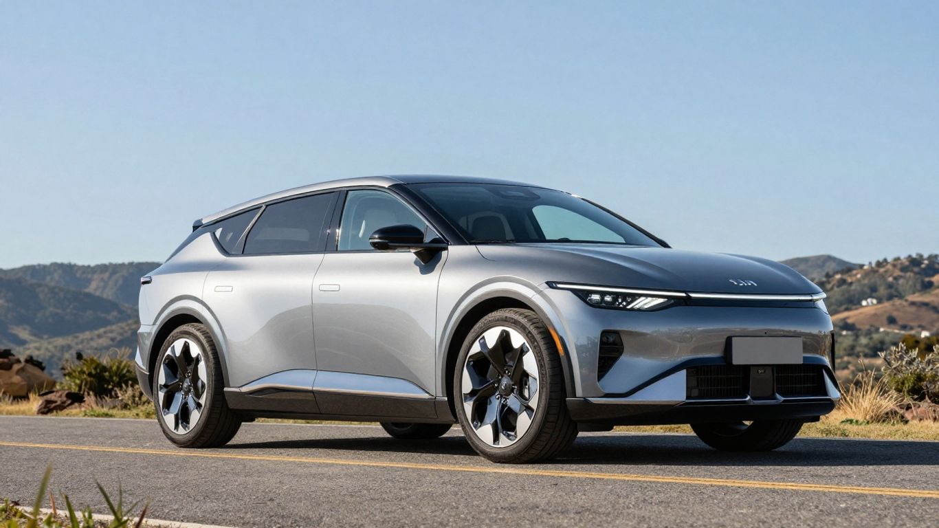 2025 Kia EV9 electric SUV on a scenic road.