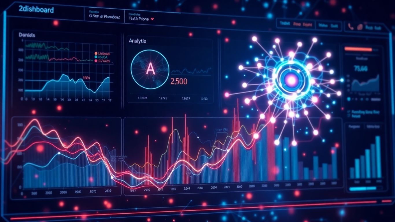 Dashboard con IA y redes neuronales abstractas.