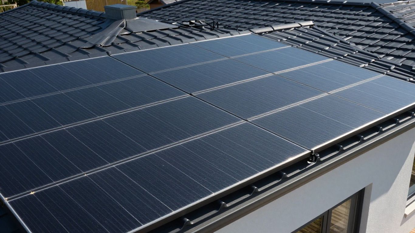 Toit avec des tuiles solaires modernes et intégrées.