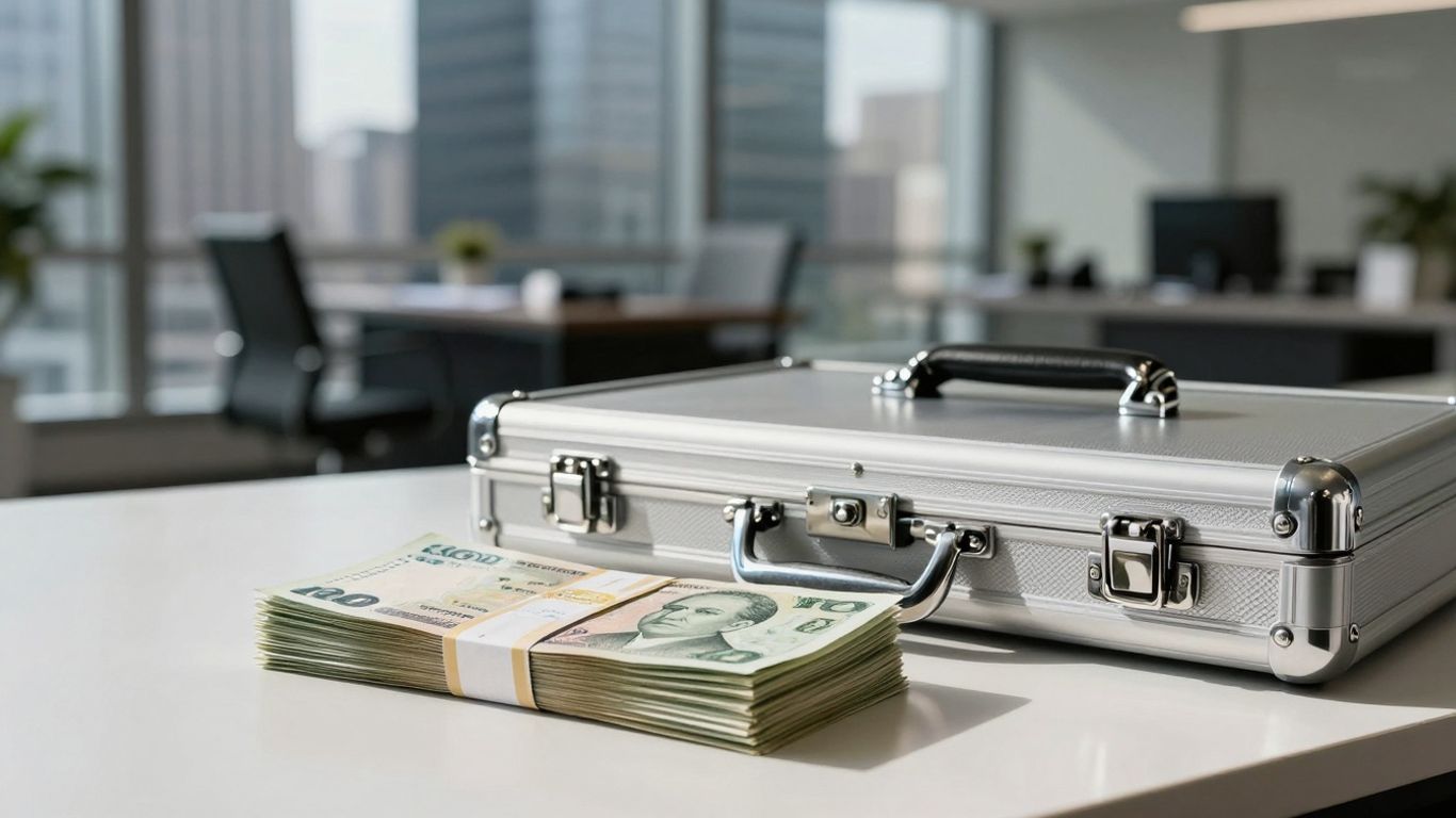 Investment banking salary outlook with money and briefcase.