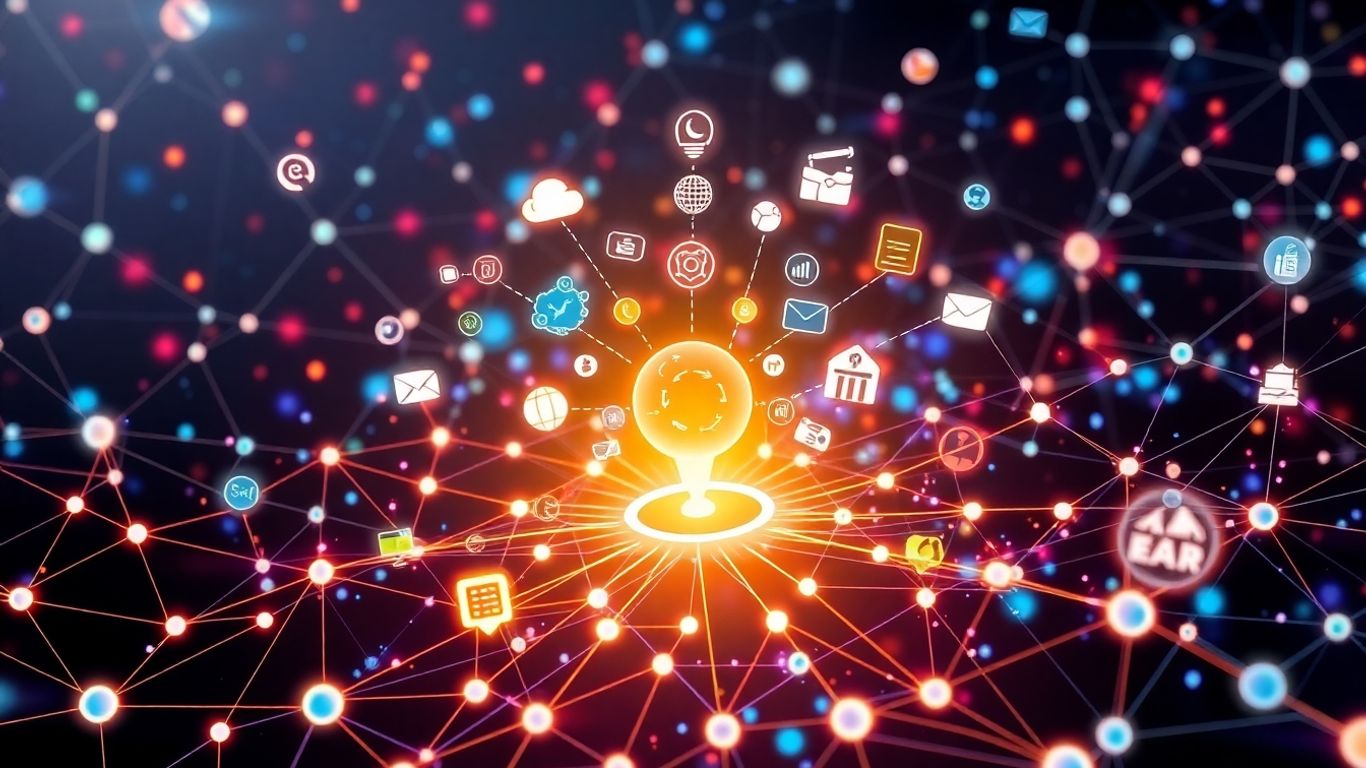 Digital network connecting diverse online products and services.