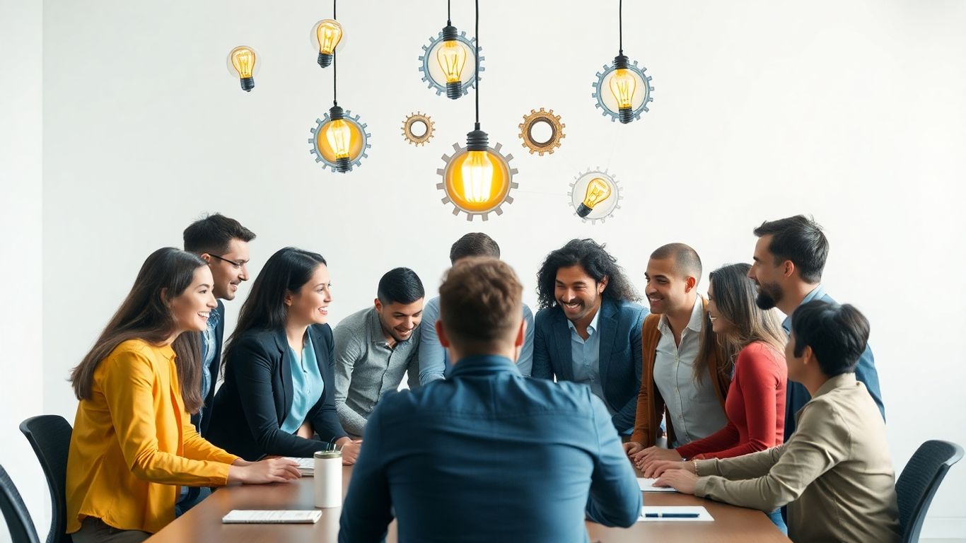 Benefit of open innovation. Business people collaborating, ideas, growth, innovation.