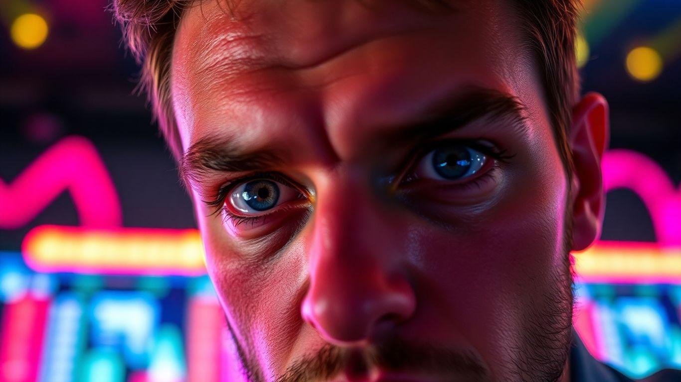 Bettor's eyes reflecting a glowing sports betting display.