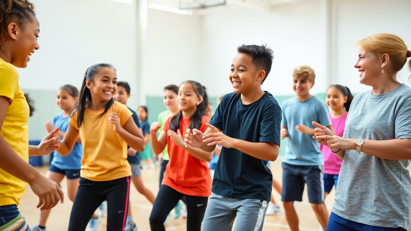 Schüler spielen energisch im Sportunterricht.