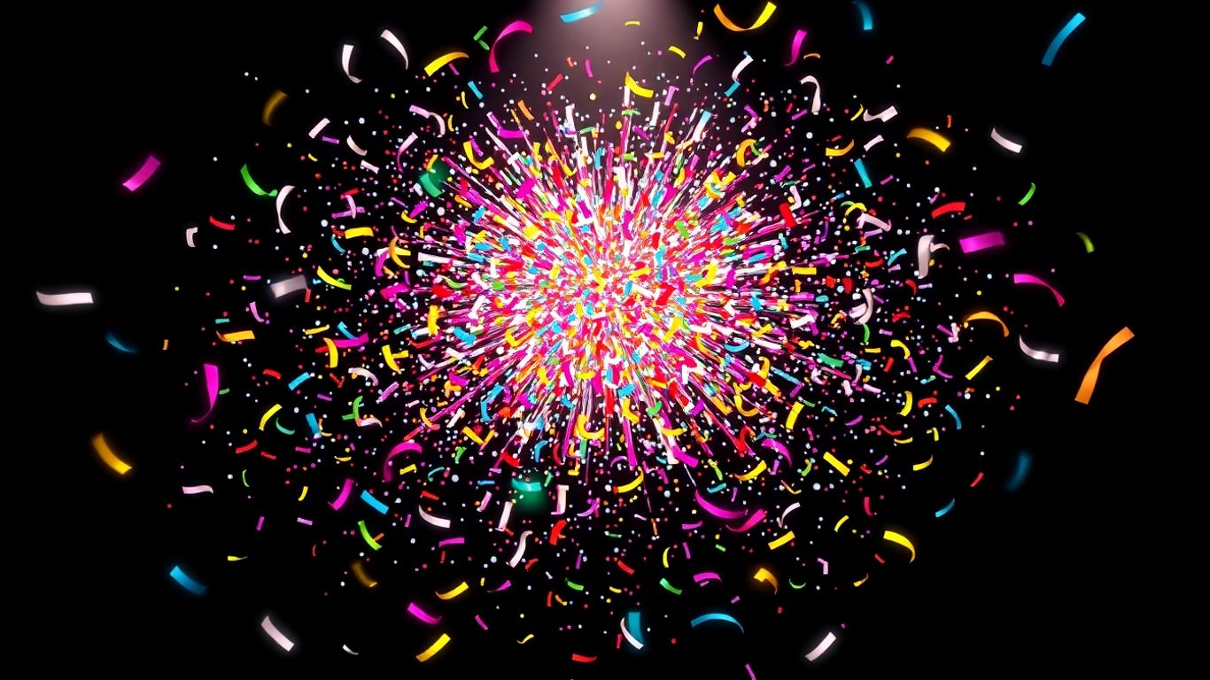 Abstract comedy course graphic with confetti and streamers.