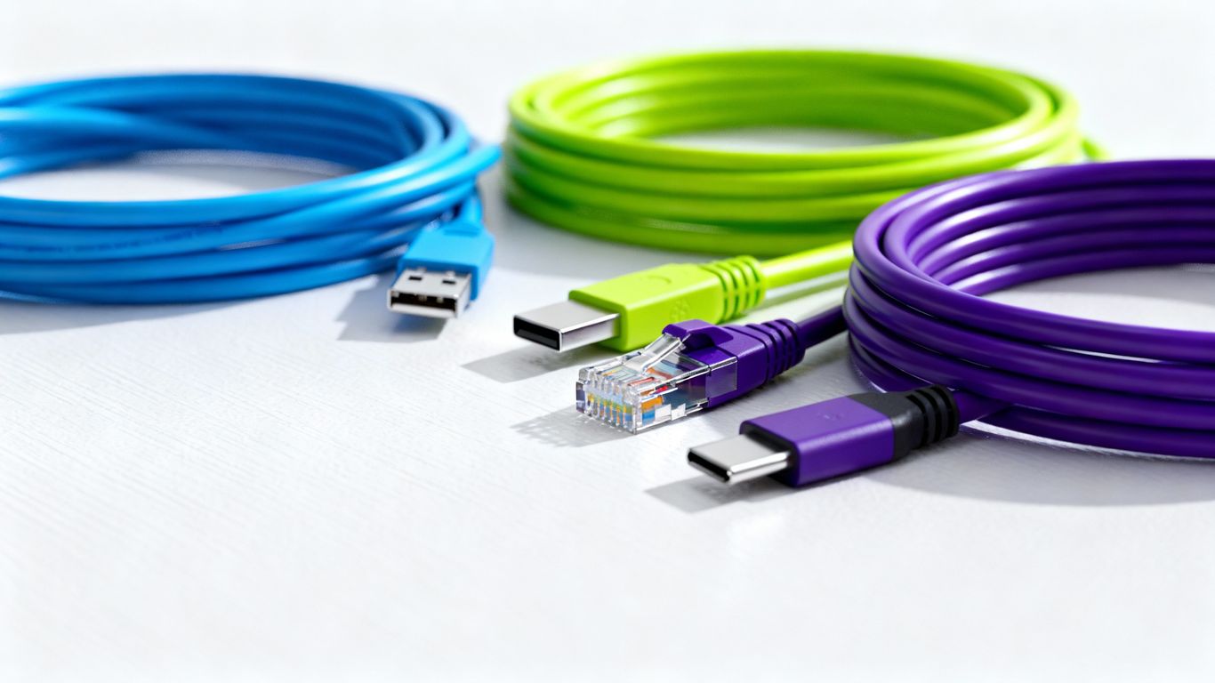 Various Ethernet cables coiled neatly.