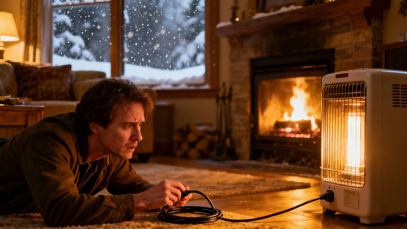 Winter home safety with electrical cords and heater.