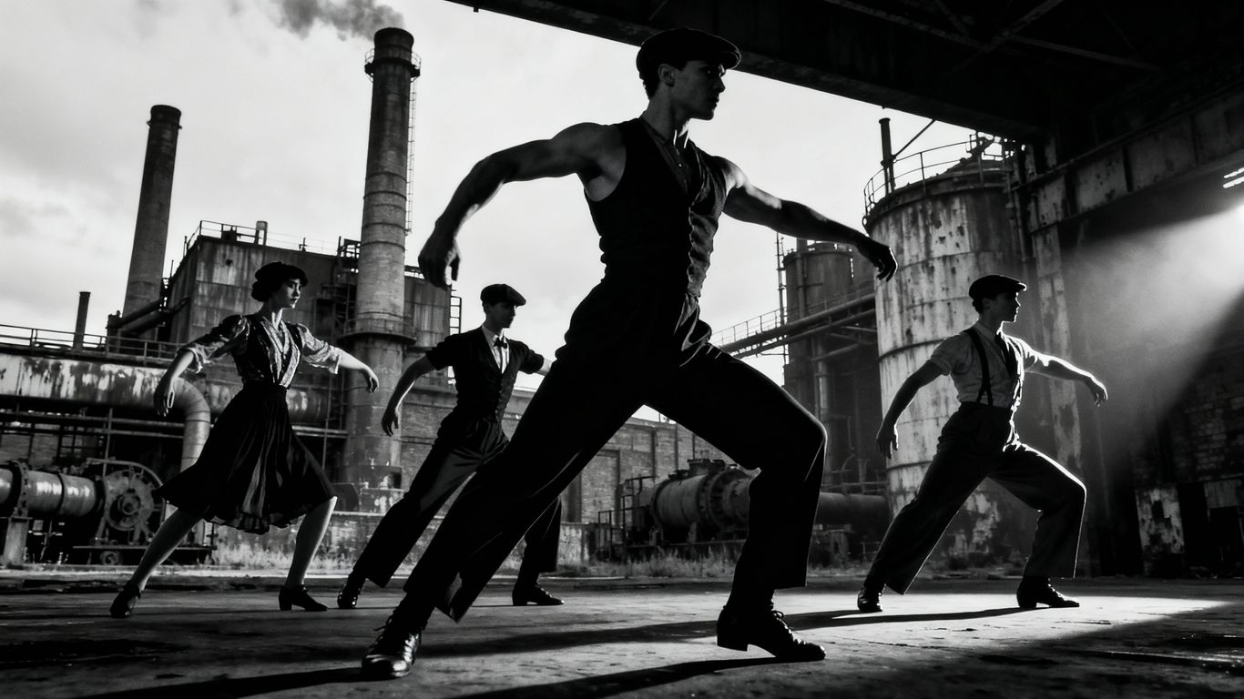 Rambert dancers in Peaky Blinders costumes.