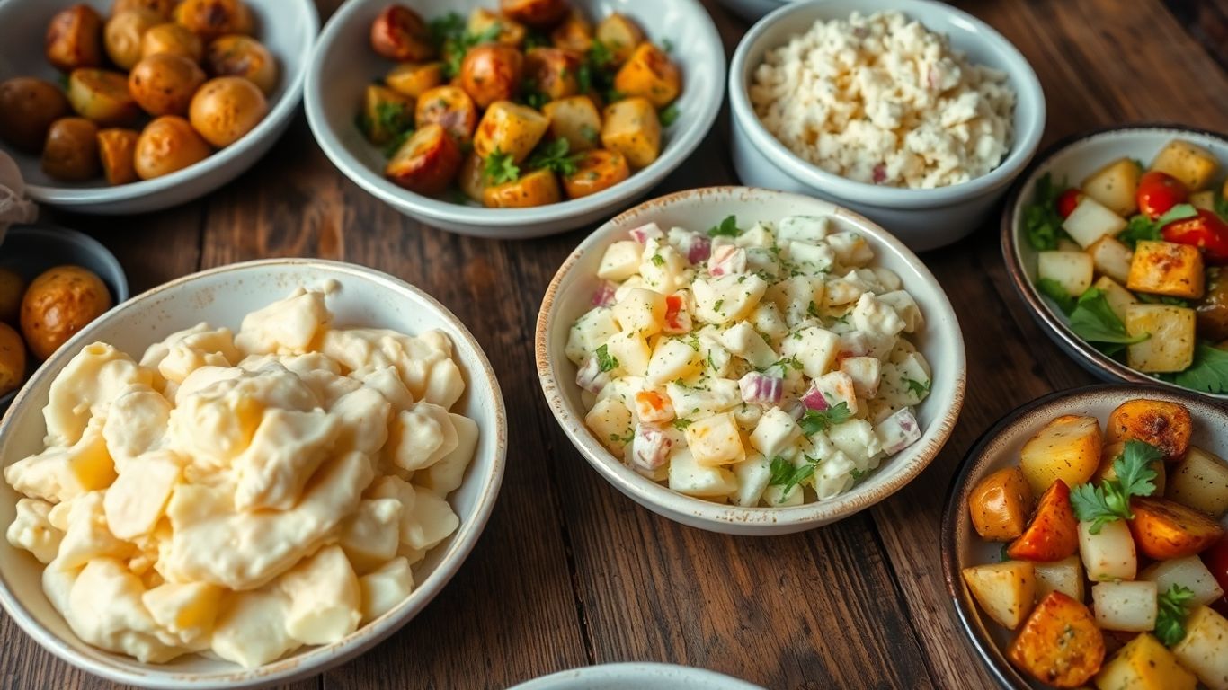 Biologische aardappelen in romige puree en salades