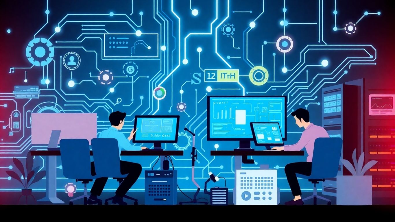 Diverse IT support staff in a tech infographic