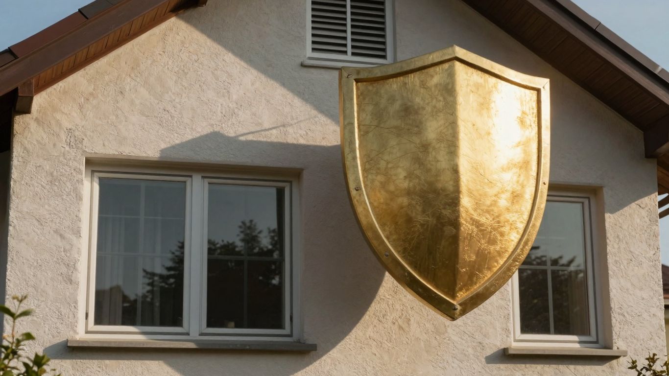 Casa protegida por un escudo dorado brillante.