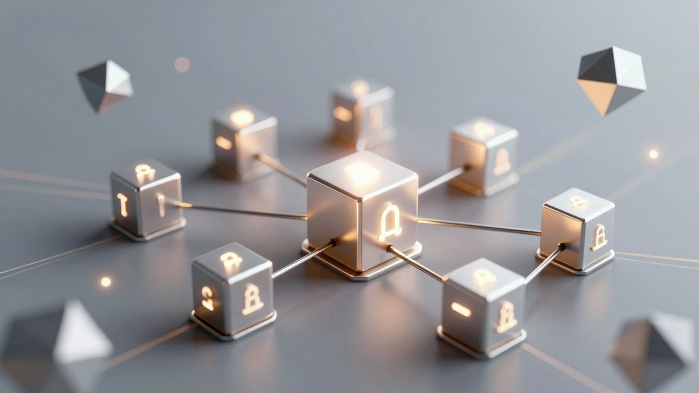 Interconnected digital blocks forming a secure blockchain.