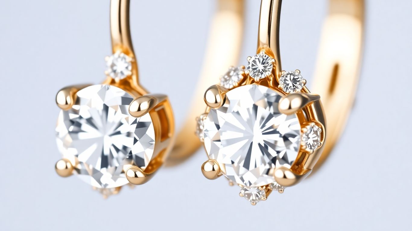 Sparkling diamond hoop earrings on a plain background.