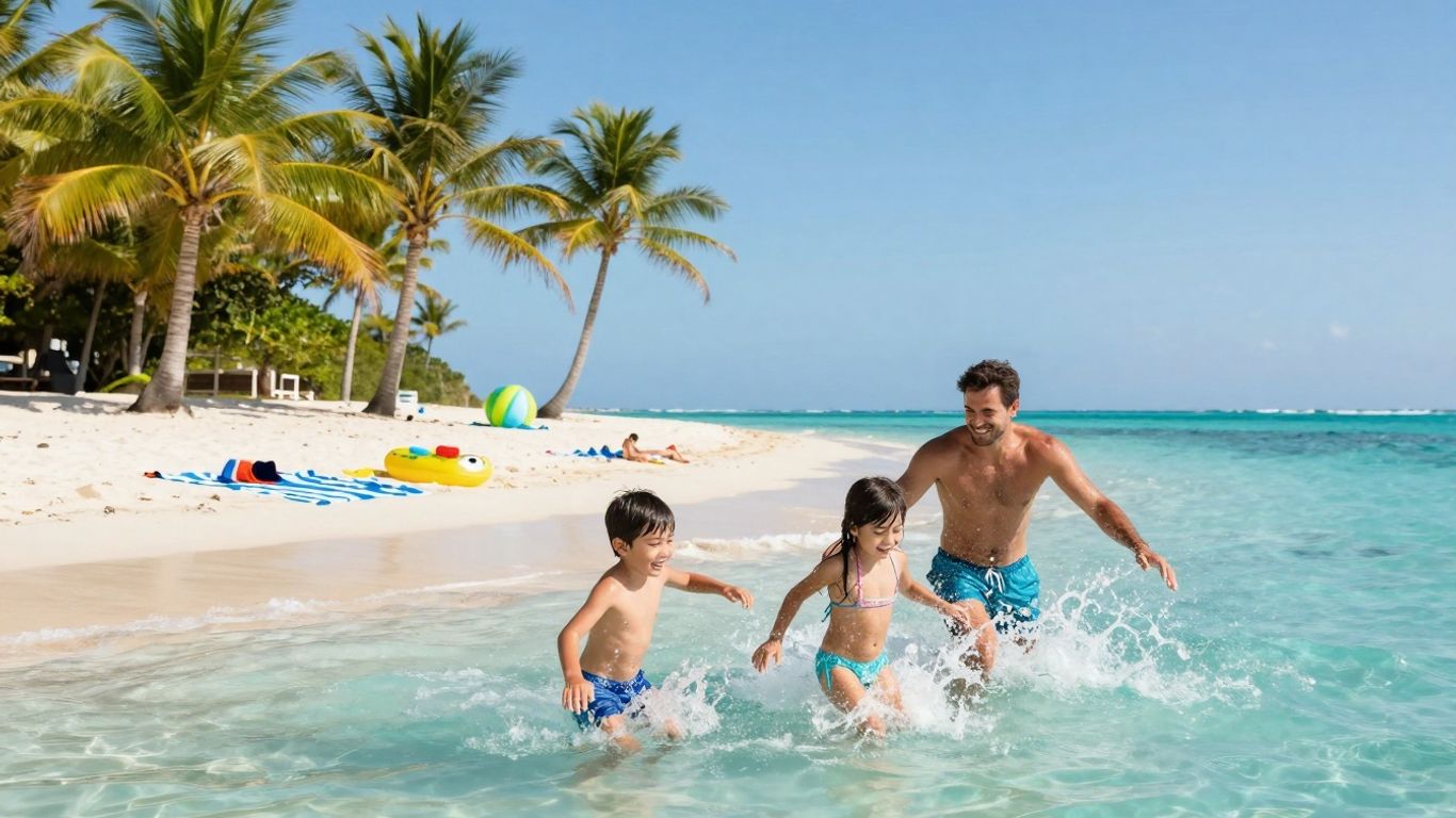 Family enjoying an affordable all-inclusive beach vacation.