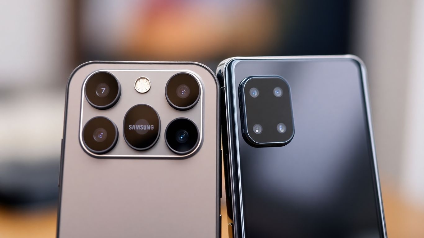 iPhone 17 contra Samsung Galaxy S25, câmeras em destaque.