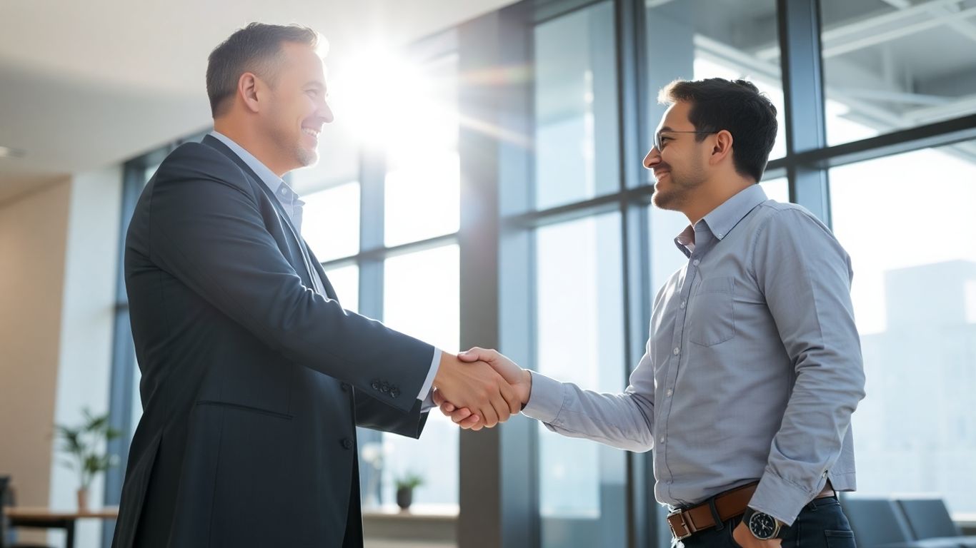 Poignée de main entre un employeur et un employé.