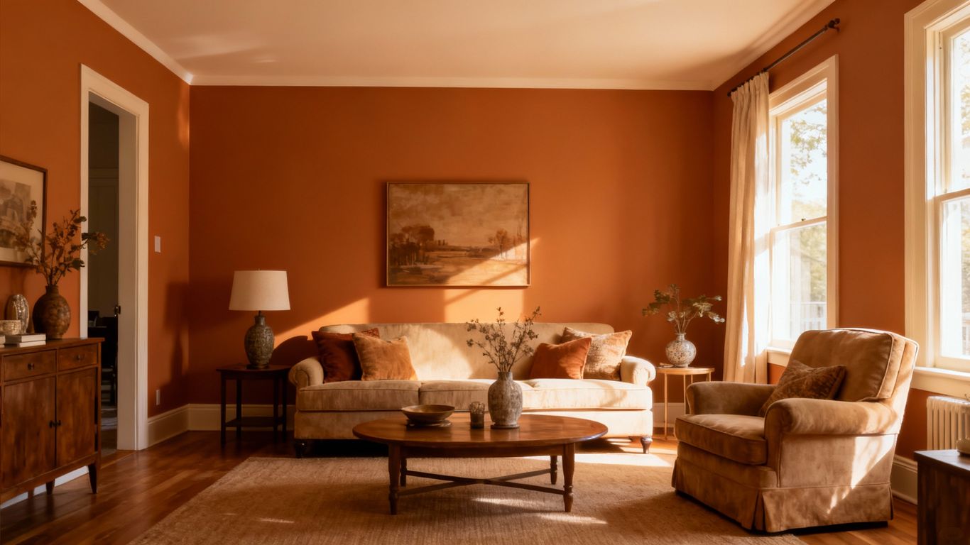 Freshly painted living room with comfortable furniture.