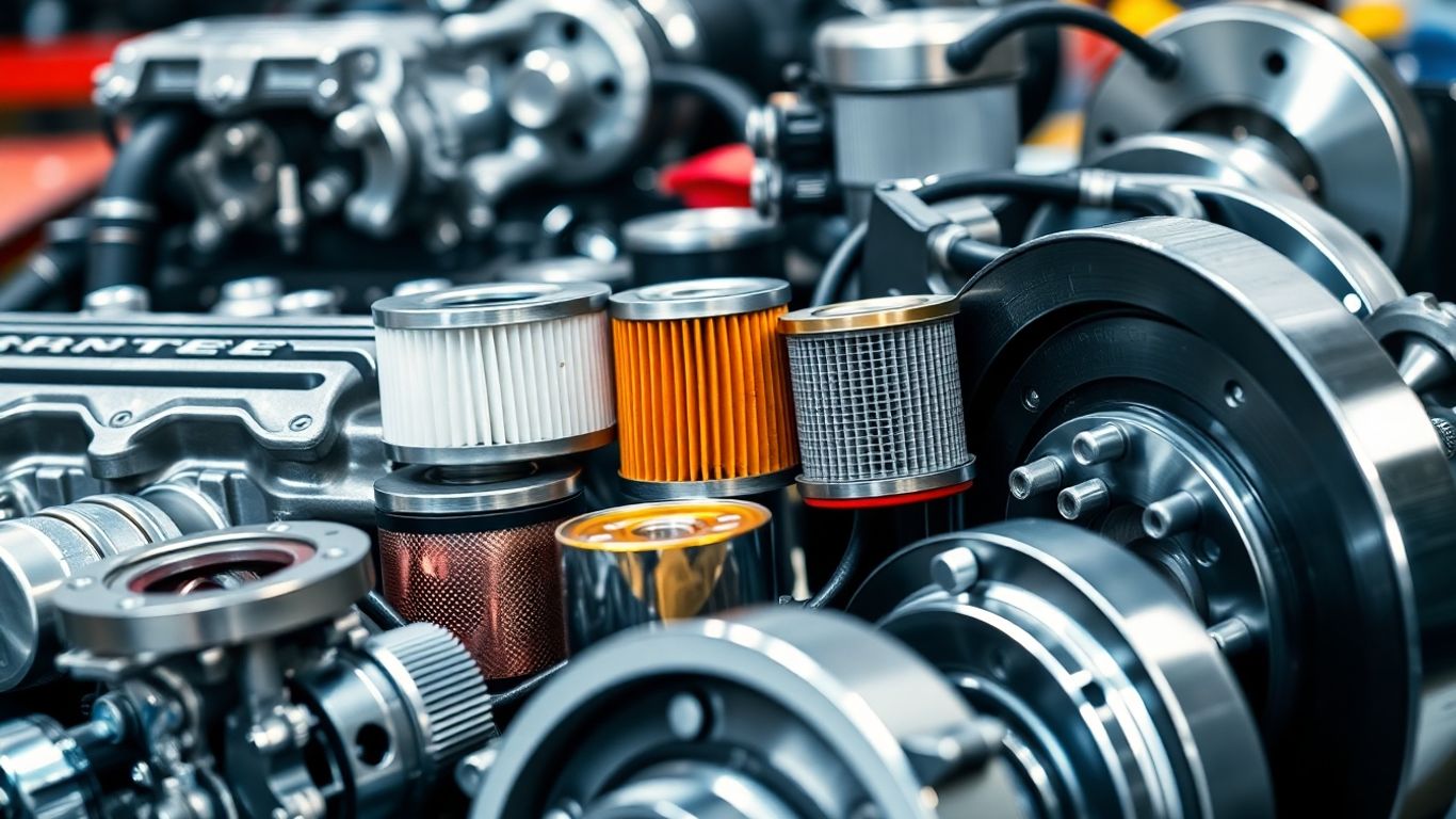 Chrysler spare parts laid out for inspection.