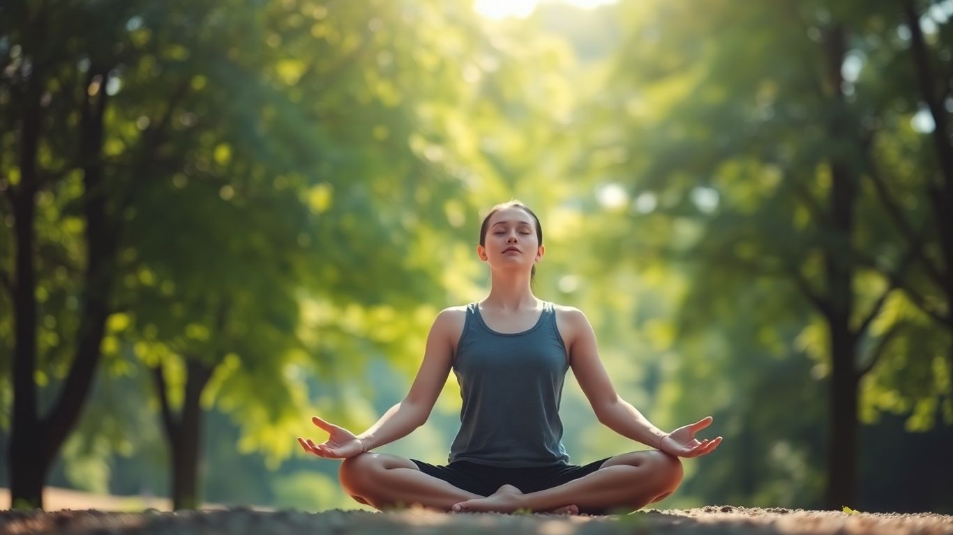 Person meditating peacefully outdoors in sunlight