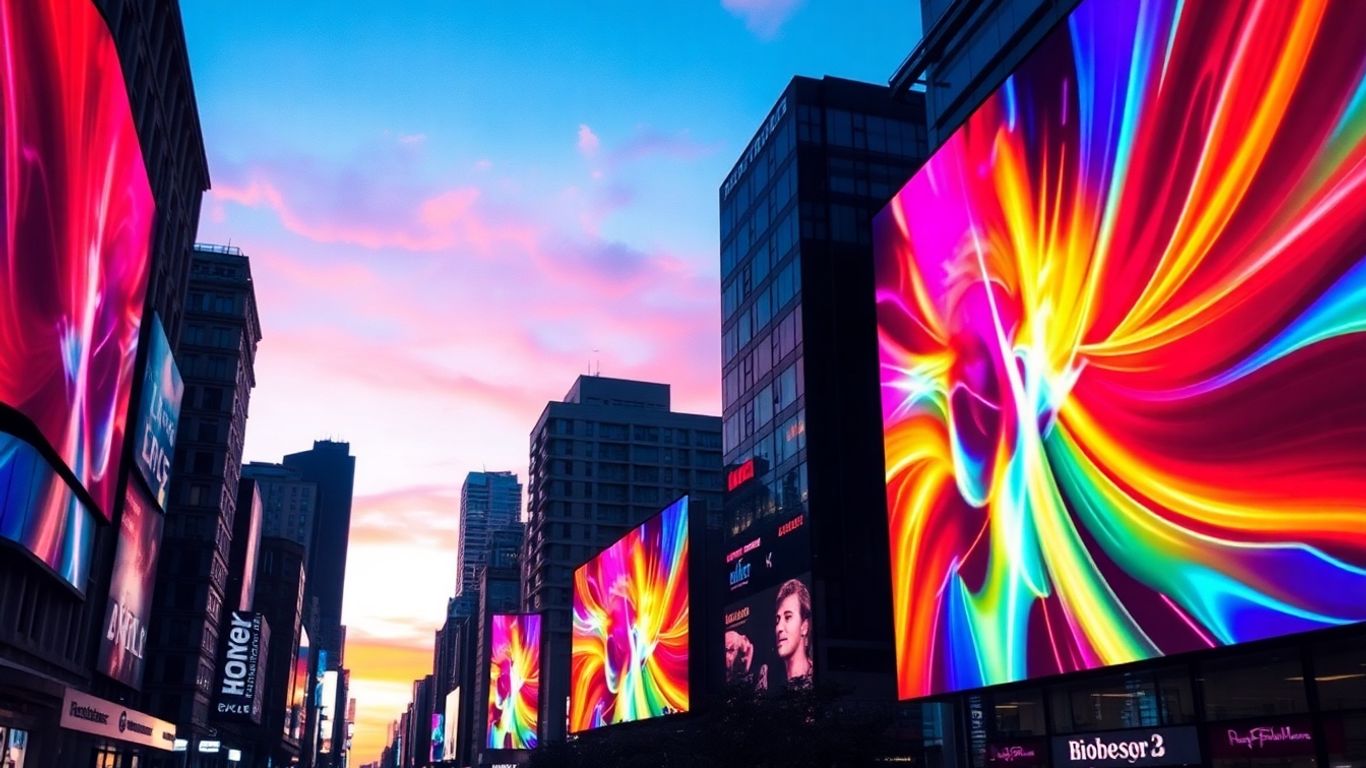 Oraș iluminat de panouri publicitare digitale moderne.