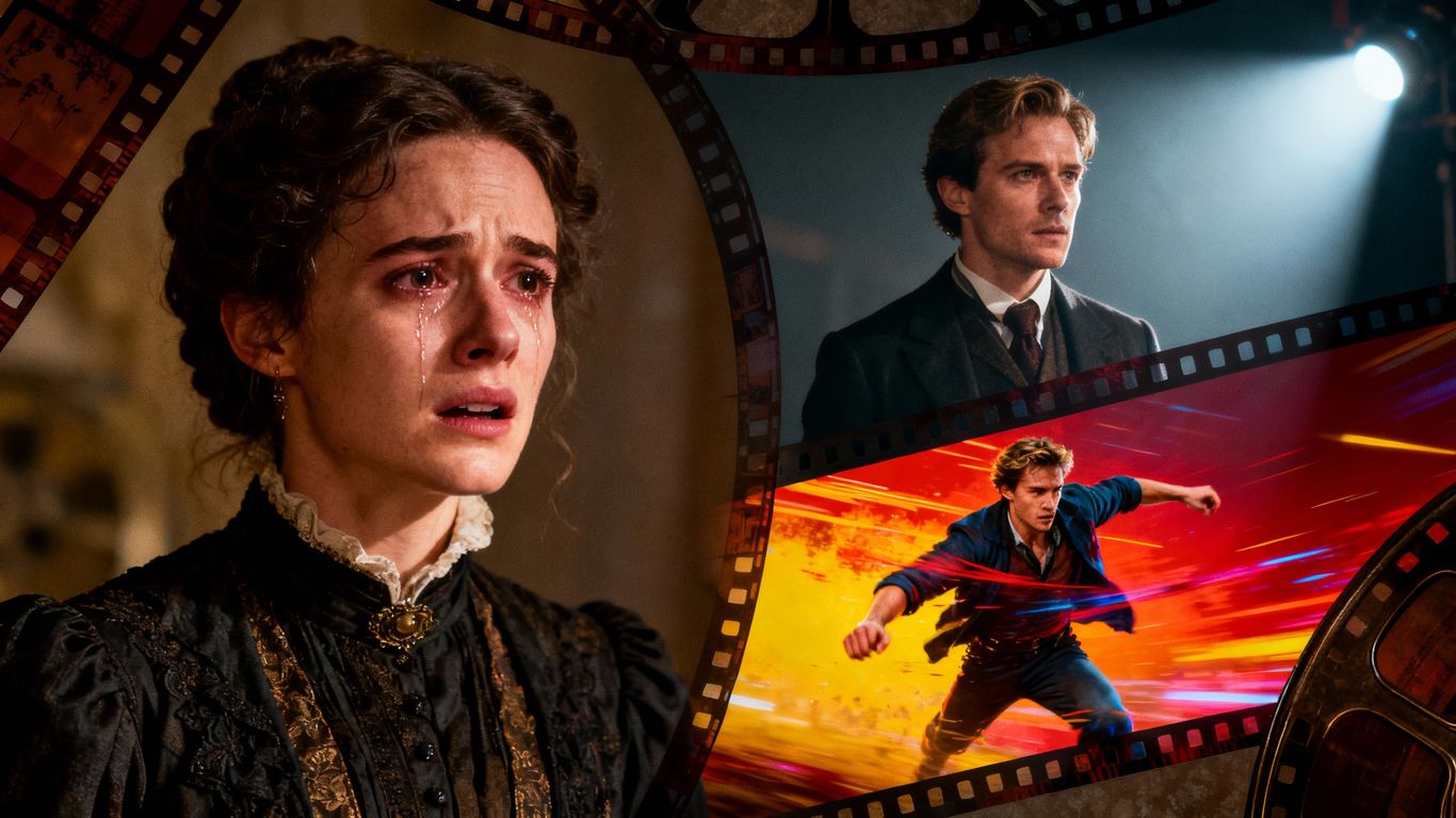 Actor's diverse film roles montage.