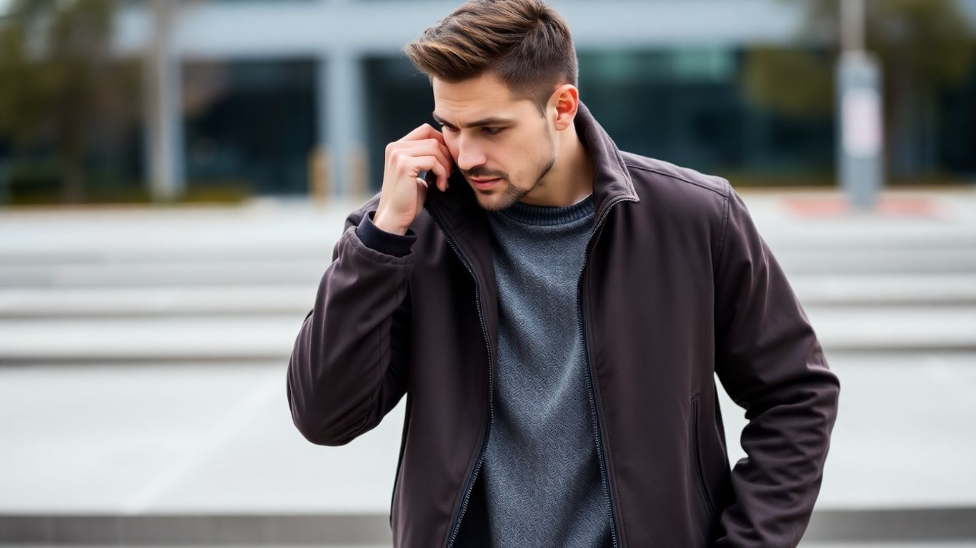 Man wearing a comfortable, stylish jacket outdoors.