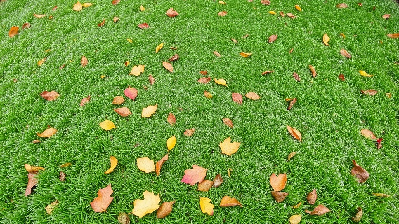 Rasen im späten Herbst mit ersten Frostspuren